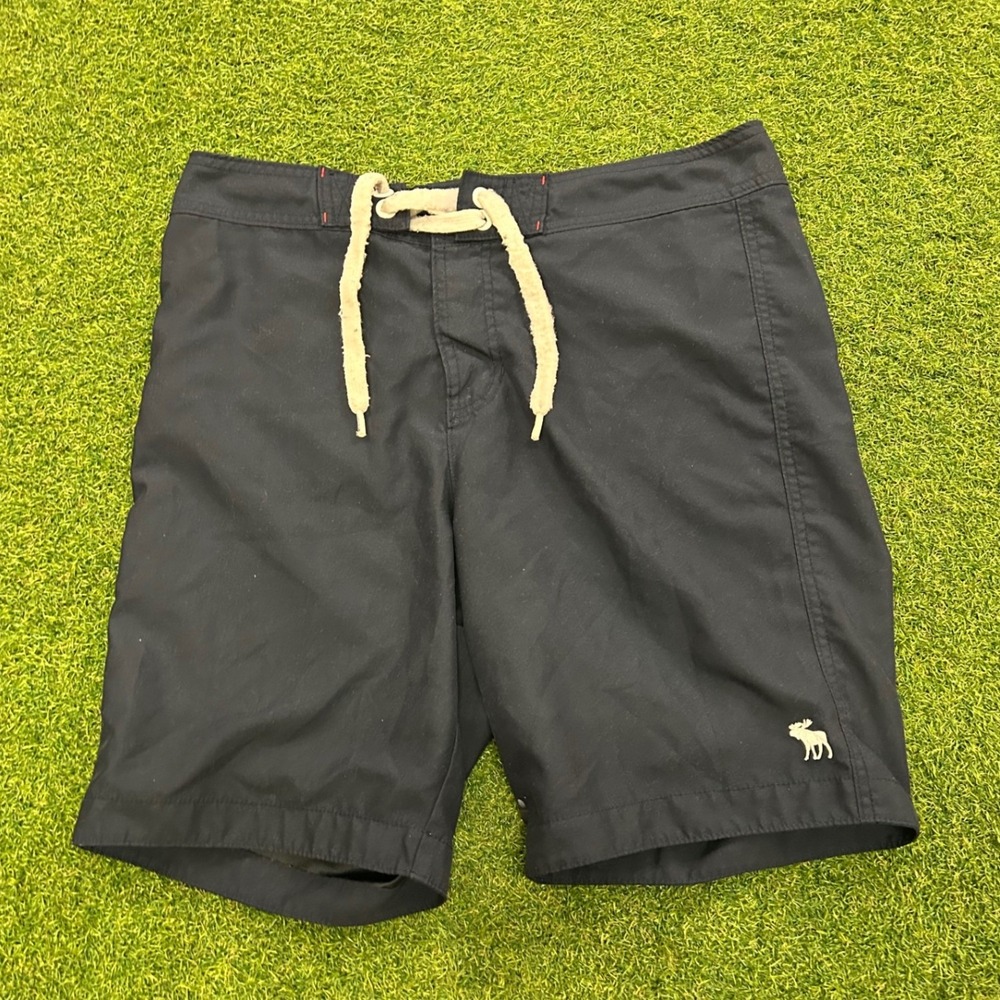 Abercrombie & Fitch Mens Navy Board Shorts Swim Trunks Size L Logo Drawstring